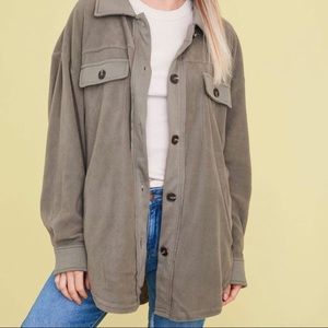 Fleece Shacket - Light Olive green